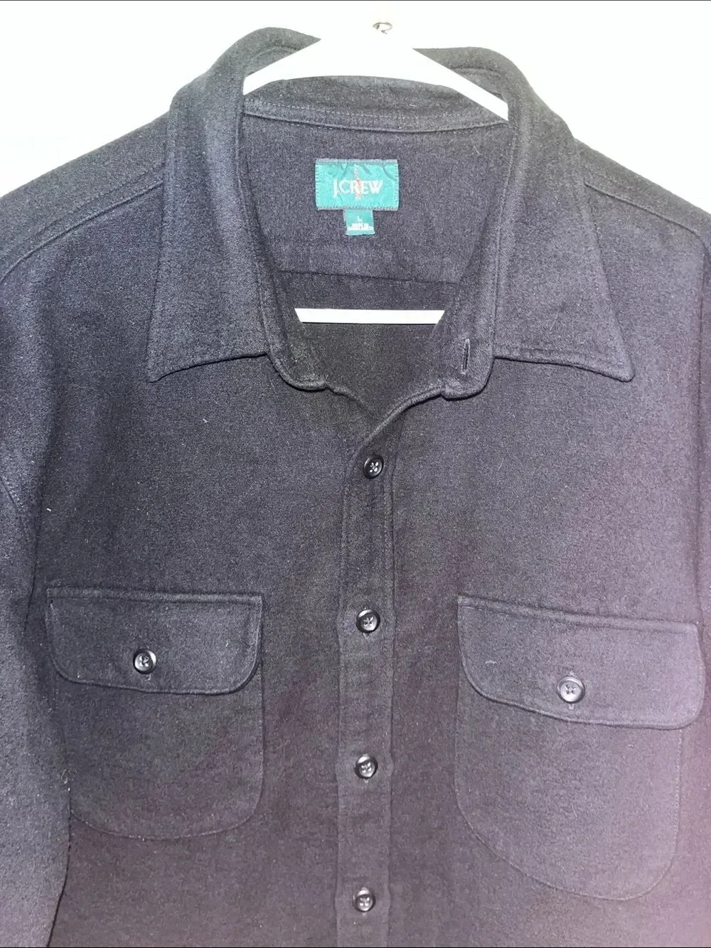 J.Crew Black Heavy 100% Cotton Flannel Work Shirt Jacket Shacket L Mens Winter